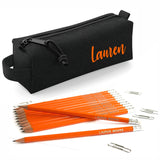 Black Block Style Pencil Case with Pencils