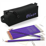 Black Block Style Pencil Case with Pencils