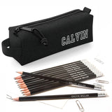 Black Block Style Pencil Case with Pencils