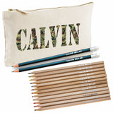 Camouflage Print Canvas Pencil Case with Pencils