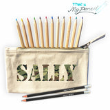 Camouflage Print Canvas Pencil Case with Pencils