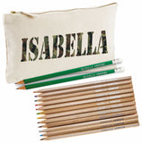 Camouflage Print Canvas Pencil Case with Pencils