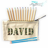 Camouflage Print Canvas Pencil Case with Pencils
