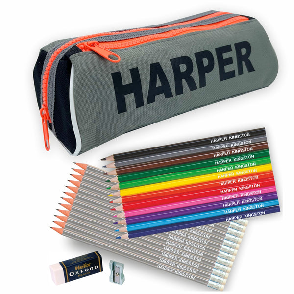 Double Zip Pencil Case with Coloured & 12 Pencils – That’s My Pencil