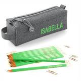 Grey Block Style Pencil Case with Pencils