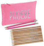 Pink Canvas Pencil Case with 12 Colouring Pencils and 2 HB Pencils
