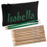 Black Canvas Pencil Case with 12 Colouring Pencils and 2 HB Pencils