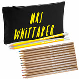 Black Canvas Pencil Case with 12 Colouring Pencils and 2 HB Pencils