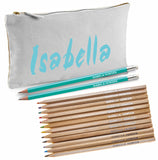 Grey Canvas Pencil Case with 12 Colouring Pencils and 2 HB Pencils