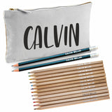 Grey Canvas Pencil Case with 12 Colouring Pencils and 2 HB Pencils