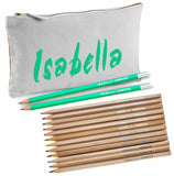 Grey Canvas Pencil Case with 12 Colouring Pencils and 2 HB Pencils