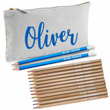 Grey Canvas Pencil Case with 12 Colouring Pencils and 2 HB Pencils