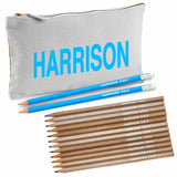 Grey Canvas Pencil Case with 12 Colouring Pencils and 2 HB Pencils