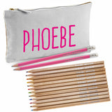 Grey Canvas Pencil Case with 12 Colouring Pencils and 2 HB Pencils