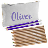 Grey Canvas Pencil Case with 12 Colouring Pencils and 2 HB Pencils