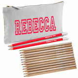 Grey Canvas Pencil Case with 12 Colouring Pencils and 2 HB Pencils