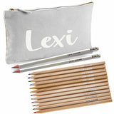 Grey Canvas Pencil Case with 12 Colouring Pencils and 2 HB Pencils