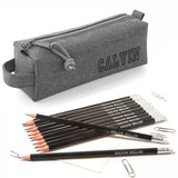 Grey Block Style Pencil Case with Pencils