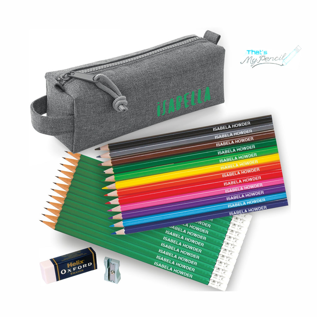 Block Style Pencil Case with Coloured 12 Pencils