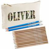 Camouflage Print Canvas Pencil Case with Pencils