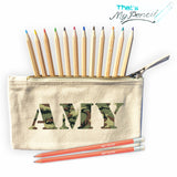 Camouflage Print Canvas Pencil Case with Pencils