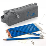 Grey Block Style Pencil Case with Pencils