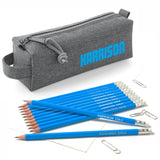 Grey Block Style Pencil Case with Pencils