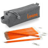 Grey Block Style Pencil Case with Pencils
