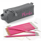 Grey Block Style Pencil Case with Pencils
