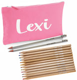 Pink Canvas Pencil Case with 12 Colouring Pencils and 2 HB Pencils