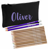 Black Canvas Pencil Case with 12 Colouring Pencils and 2 HB Pencils