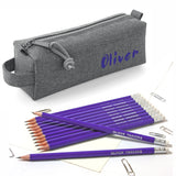 Grey Block Style Pencil Case with Pencils